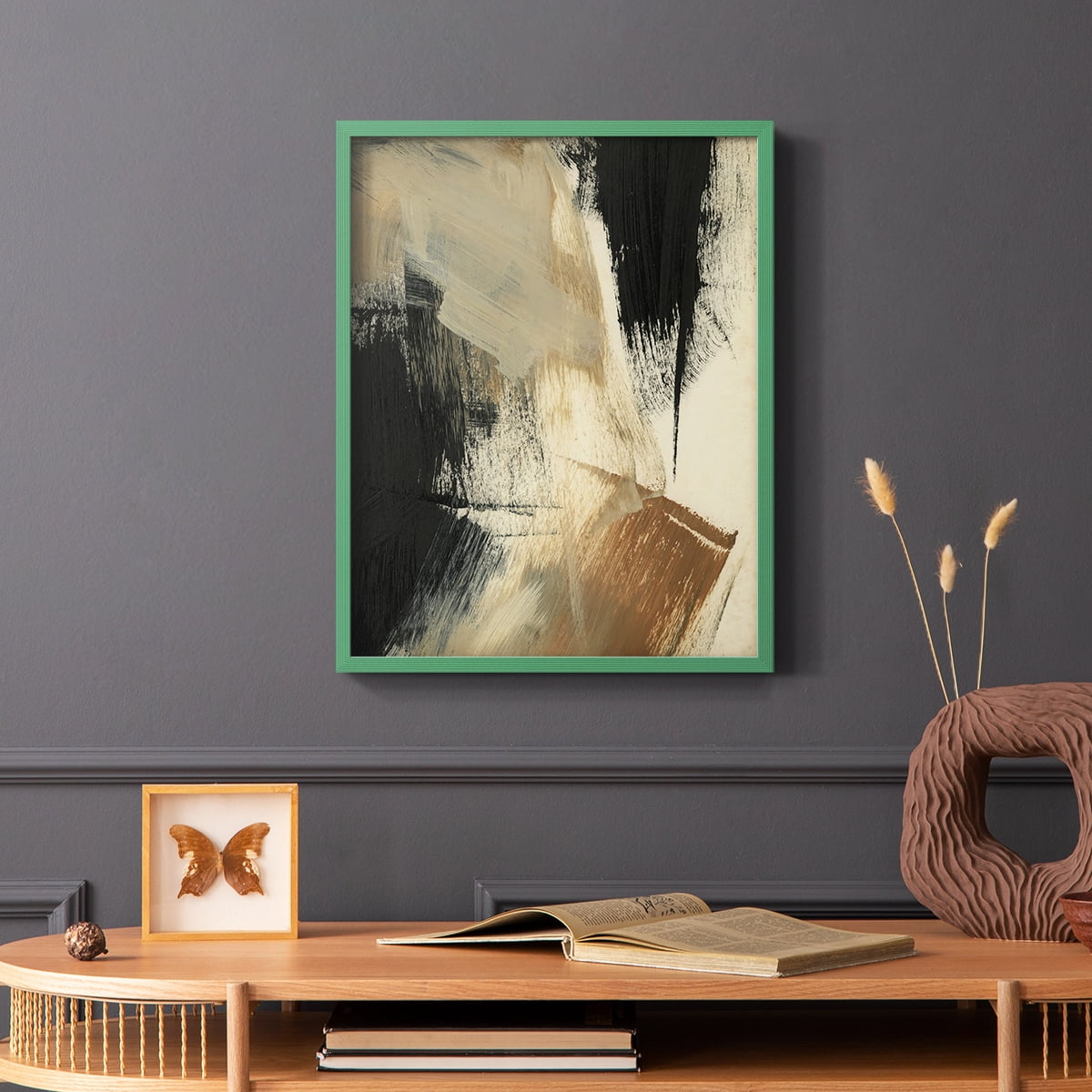 Baked Paintstrokes V Framed Print in Green Solid Wood Framed Print No Nail Hanging