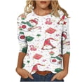 thumbnail image 1 of Camiseta suelta estampada a la moda para mujer, blusa de mangas 3/4, cuello redondo, camisetas informales Pompotops  FGAJ12246, 1 of 5
