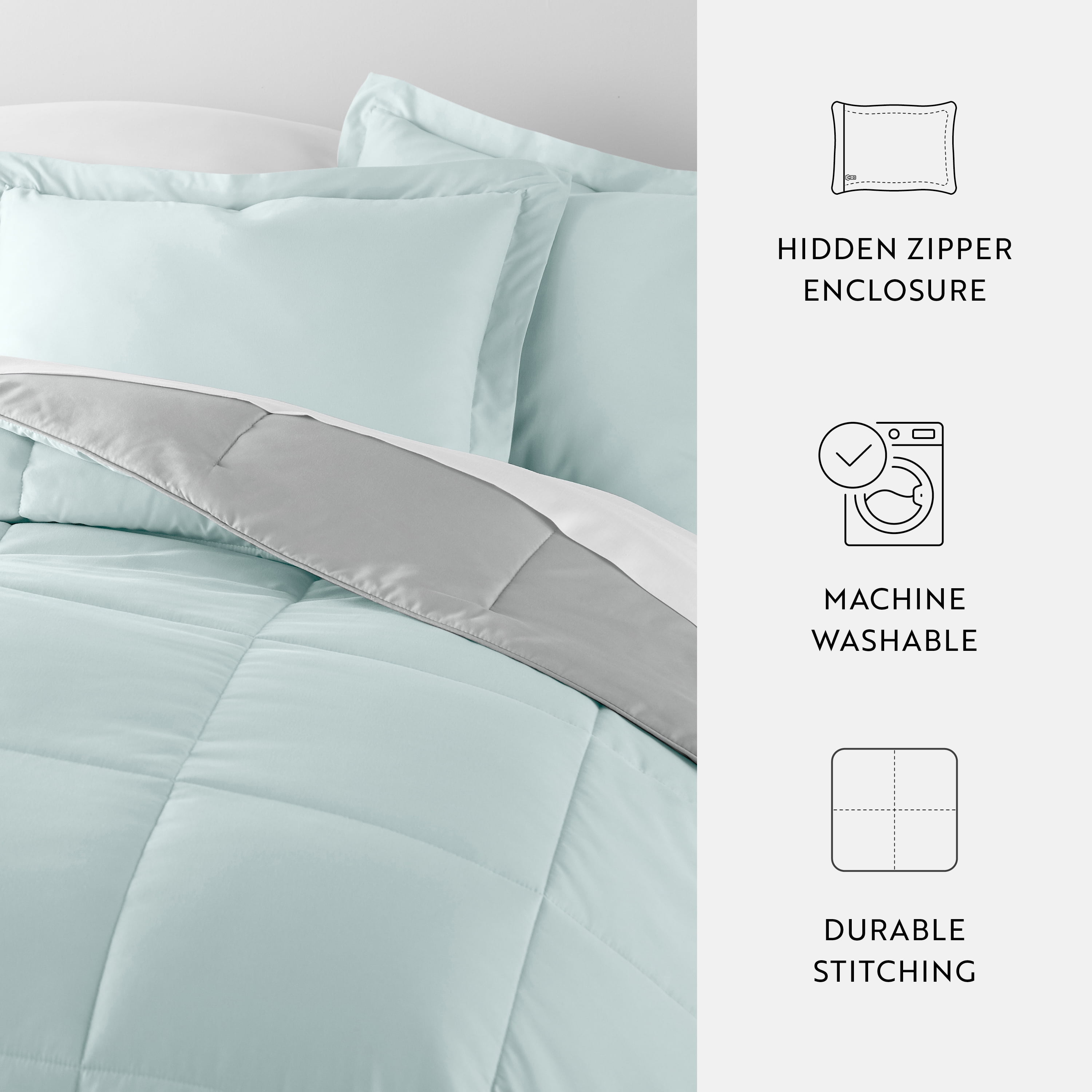 Noble Linens Soft 2-Piece Aqua & Gray Reversible All Season Lightweight Down Alternative Comforter Set, Twin/Twin XL