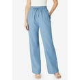thumbnail image 3 of Roaman's Women's Plus Size Embroidered Pull-On Wide-Leg Chambray Pant, 3 of 5