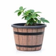 thumbnail image 3 of 10 Inch Plant Pot with Drainage Hole and Vintage Faux Wood Barrel Design, 10 X 6.69 Inches, Brown with Black Bands, for Indoor and Outdoor Plants, 3 of 3