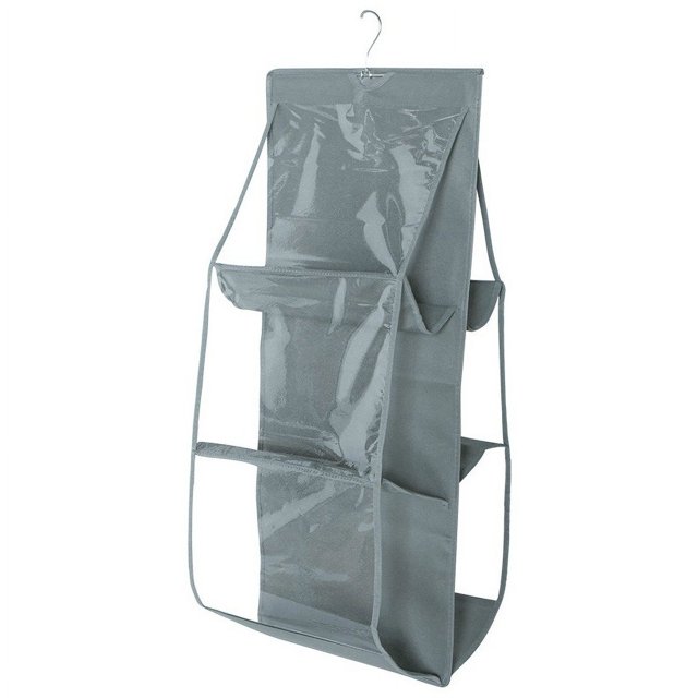 Organizador de cartera con 6 bolsillos para colgar, organizador de bolsos, estante de almacenamiento, percha para armario, 1 pieza, color gris