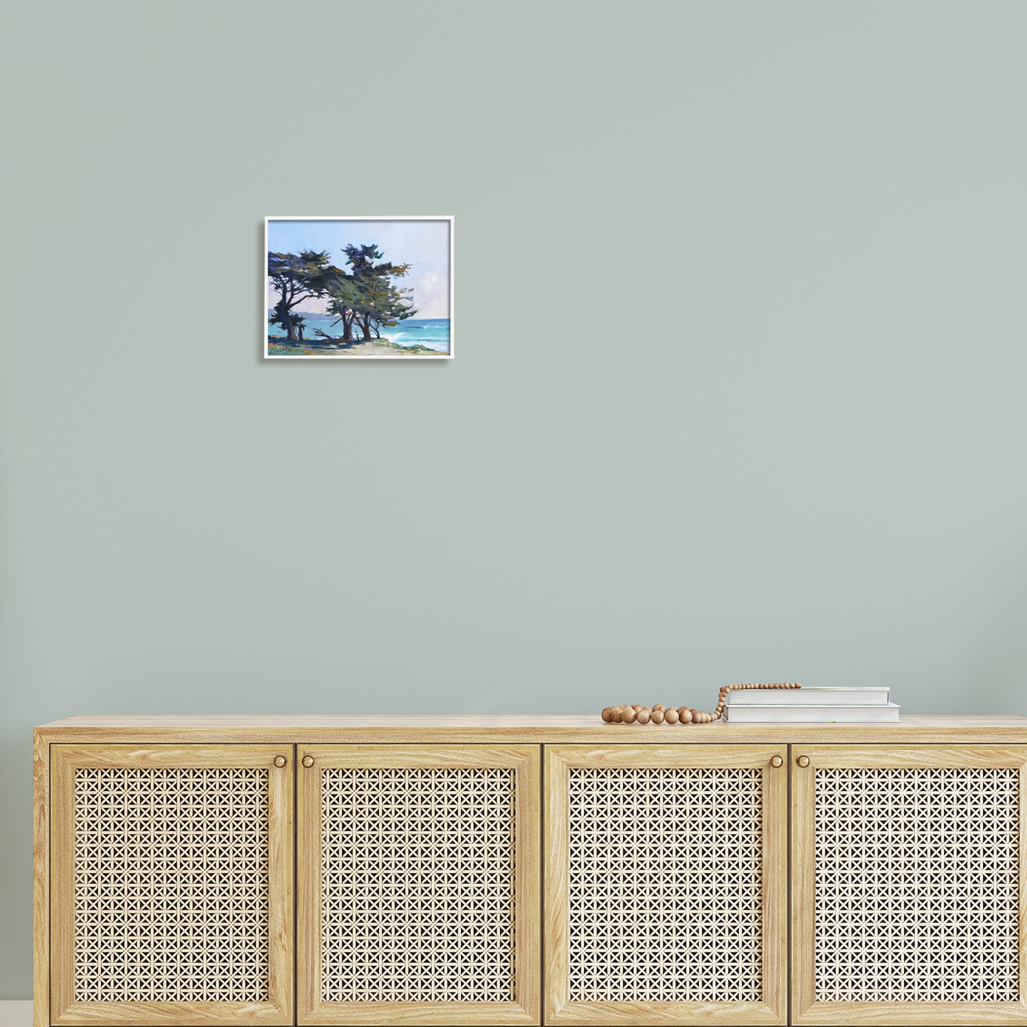 Stupell Coastal Sandy Trees Ocean Waves Landscape Painting White Framed Art Print Wall Art