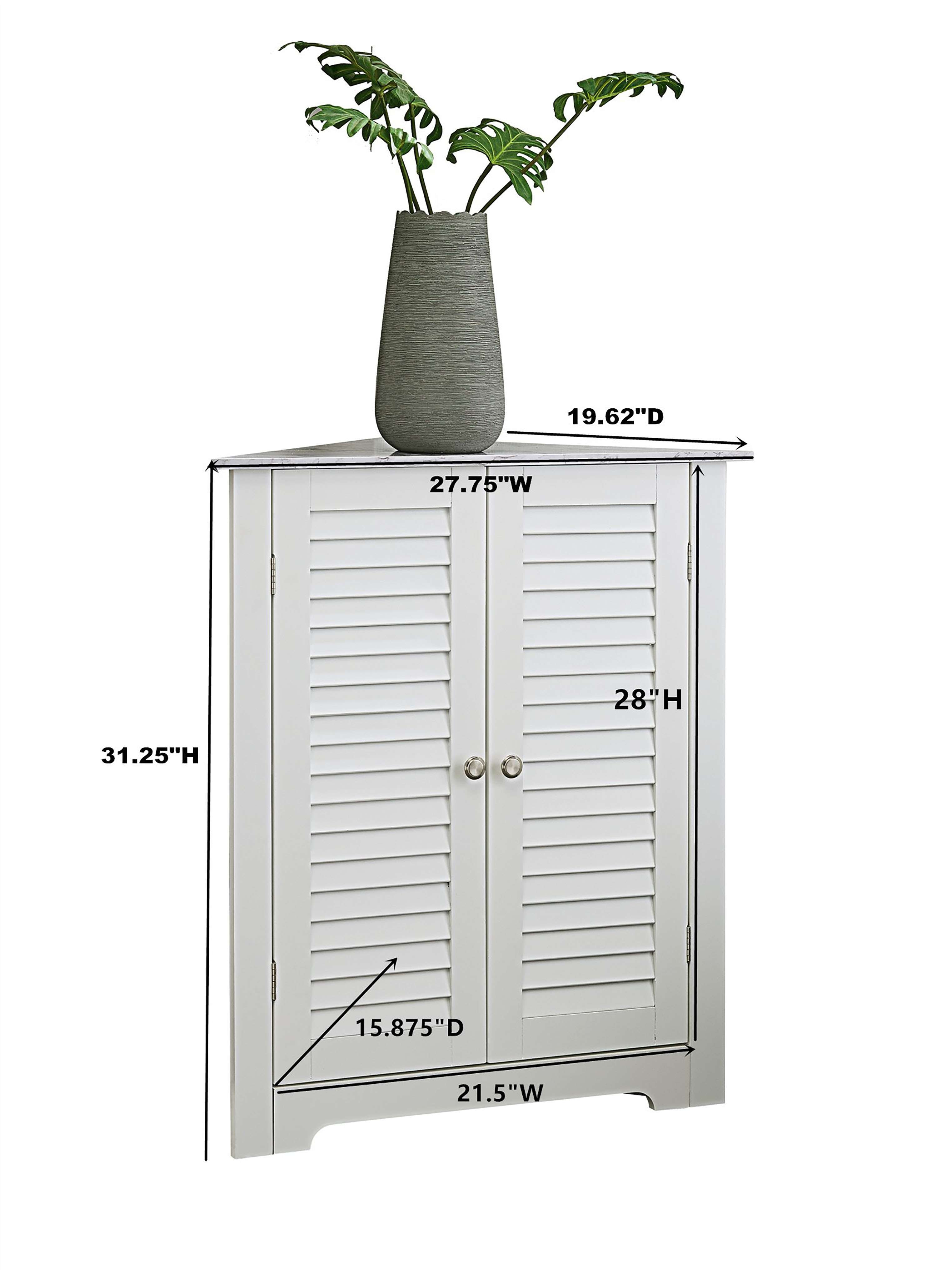 Kings Brand Furniture Freestanding Bathroom Corner Floor Storage Cabinet, White Marble
