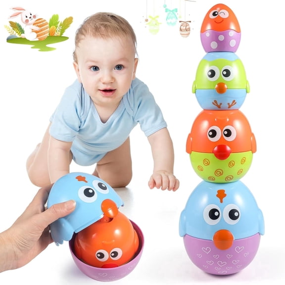 OKKIDY Easter Toys for Toddlers – 8 Pcs Nesting & Stacking Chicks, Fillable Plastic Eggs, Educational Easter Gift for 18M, 2-4 Yr Old Boys & Girls