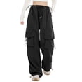 thumbnail image 1 of Gibobby Pantalones deportivos tipo cargo para mujer Pantalones de chándal informales para mujer, ropa holgada de ajuste relajado, cordón en la cintura con bolsillos(Negro,XL), 1 of 4