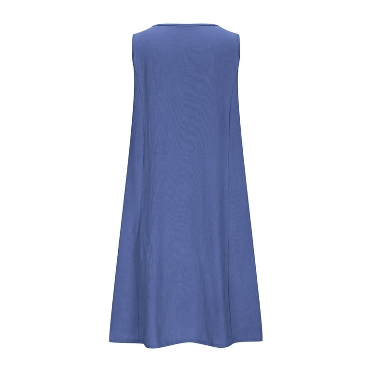 Summer Linen Dress for Women Sleeveless Tank Dress Casual Short A Line Mini  Dress Crewneck Beach Dress with Pockets - Walmart.com