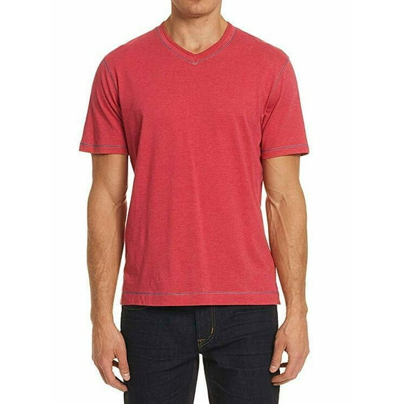$118 Robert Graham T-Shirt en Tricot à Manches Courtes à Col en V pour Homme Rose ( TG )