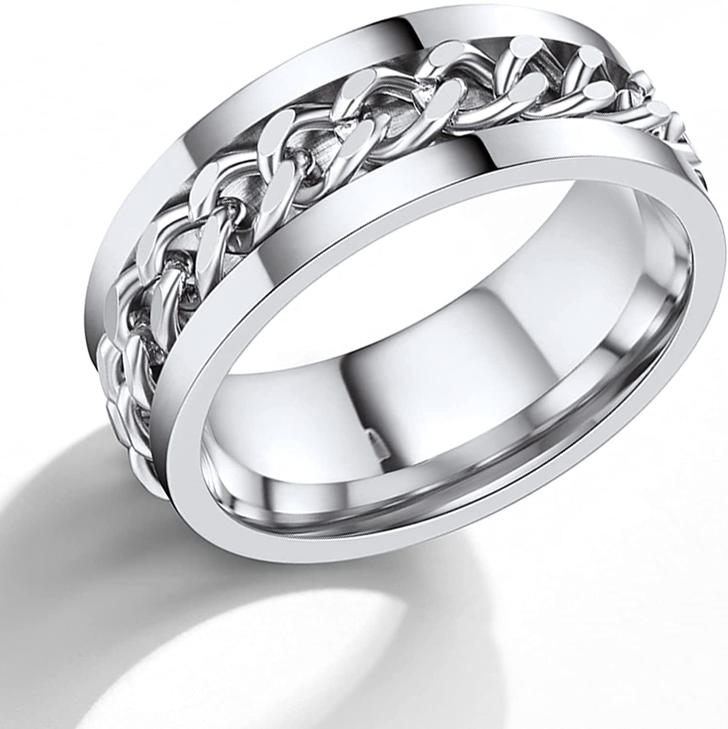 Anxiety Fidget Spinner Rings for Men Male 14K Yellow Gold Rotatable Chain Ring for Women Punk Rock Anti Stress Jewelry