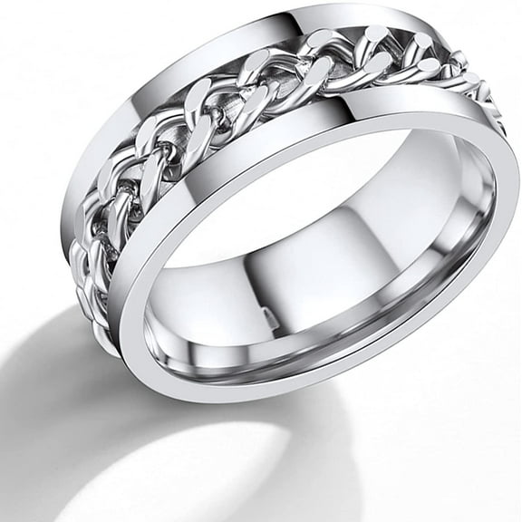 Anxiety Fidget Spinner Rings for Men Male 14K Yellow Gold Rotatable Chain Ring for Women Punk Rock Anti Stress Jewelry