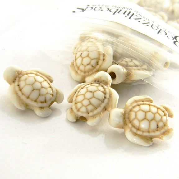 10 Natural Antique Ivory Colored Synthetic Magnesite 18mm Sea Turtle Stone Beads with 2mm Hole from BdBeads