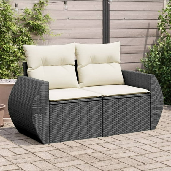 vidaXL Garden Sofa Black PE Rattan 2-seater Modular Garden Sofa
