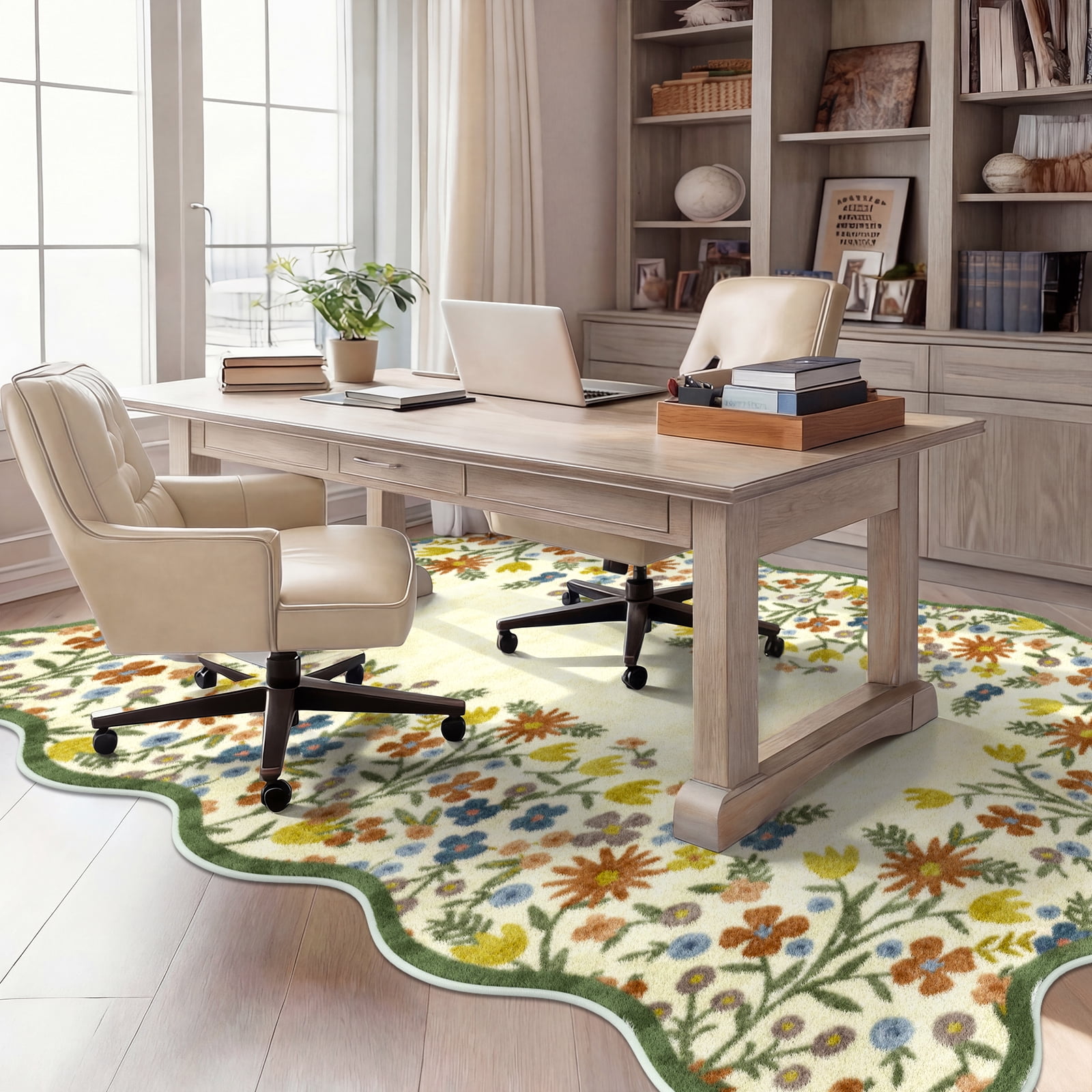 Washable Area Rug for Living Room, 4'x6' Floral Non-Slip indoor Rug, Soft Low Pile & Stain Resistant Boho Accent Carpet for Bedroom, Dining Room, Kitchen, Entryway, Nursery