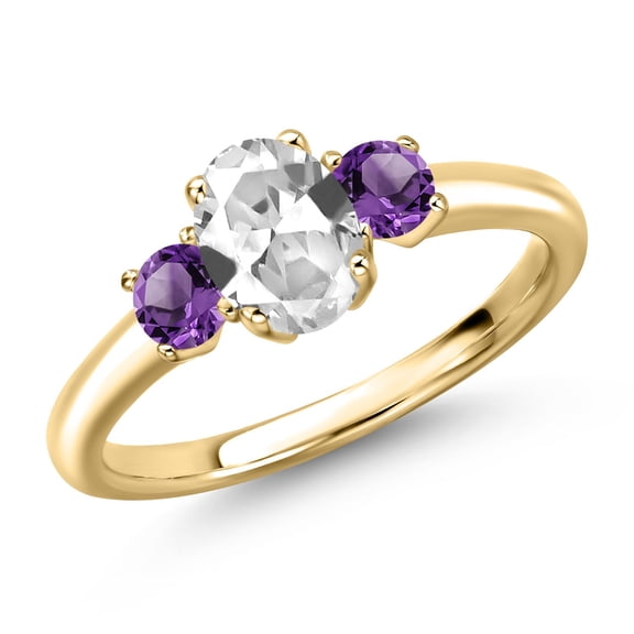 Gem Stone King 10K Yellow Gold White Created Sapphire and Purple Amethyst Engagement Ring for Women | 1.32 Cttw | Oval 7X5MM | Gemstone September Birthstone | Size 8