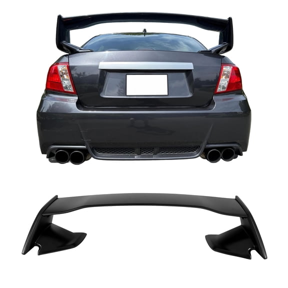 Ikon Motorsports 5PCS Highkick Rear Trunk Deck Lid Spoiler Wing Lip Exterior Auto Parts For 2008-2014 Subaru Impreza Sedan, STI Style ABS Primer Black