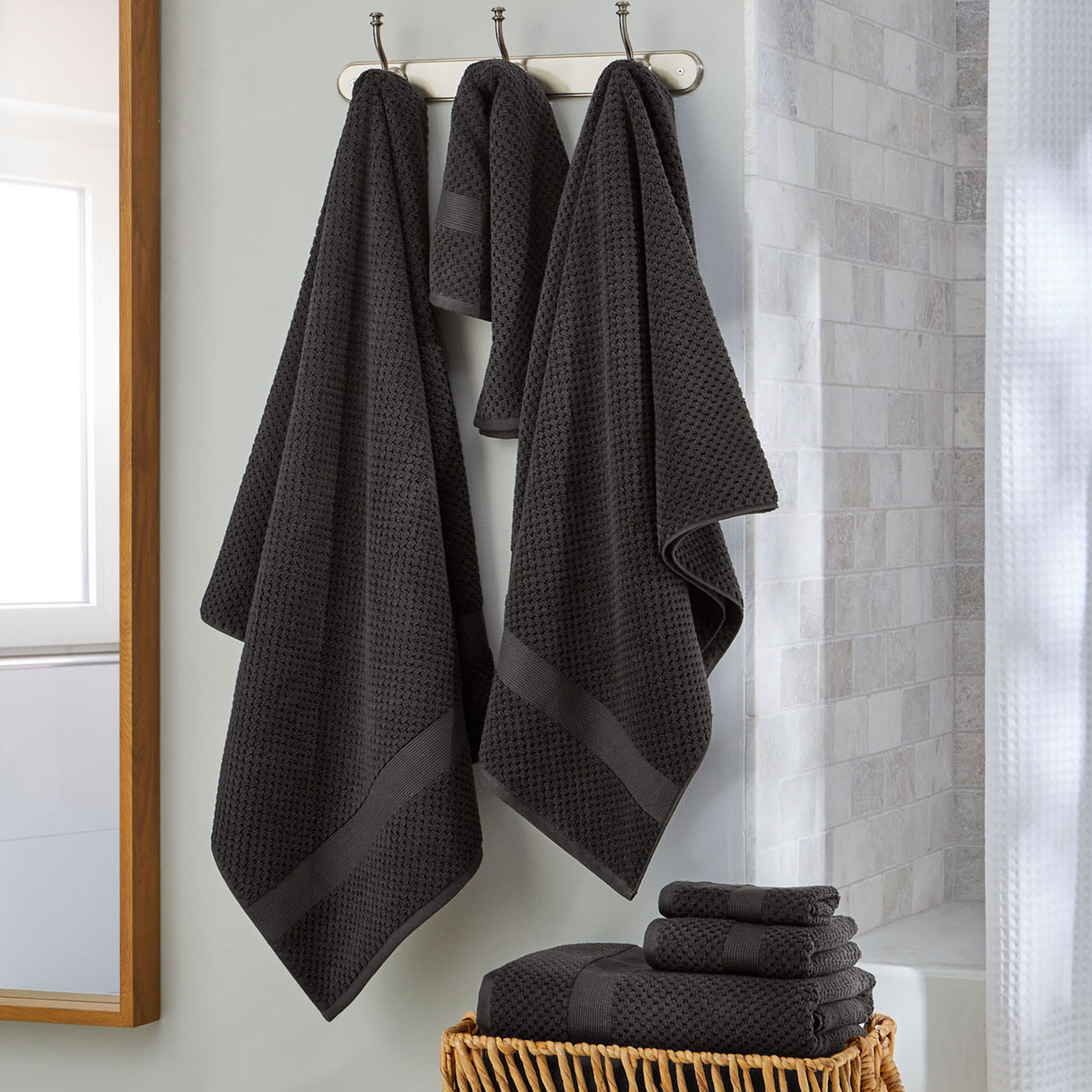 Better Homes & Gardens Signature Soft Cotton Popcorn Textured Bath Sheet, Grey Shadow