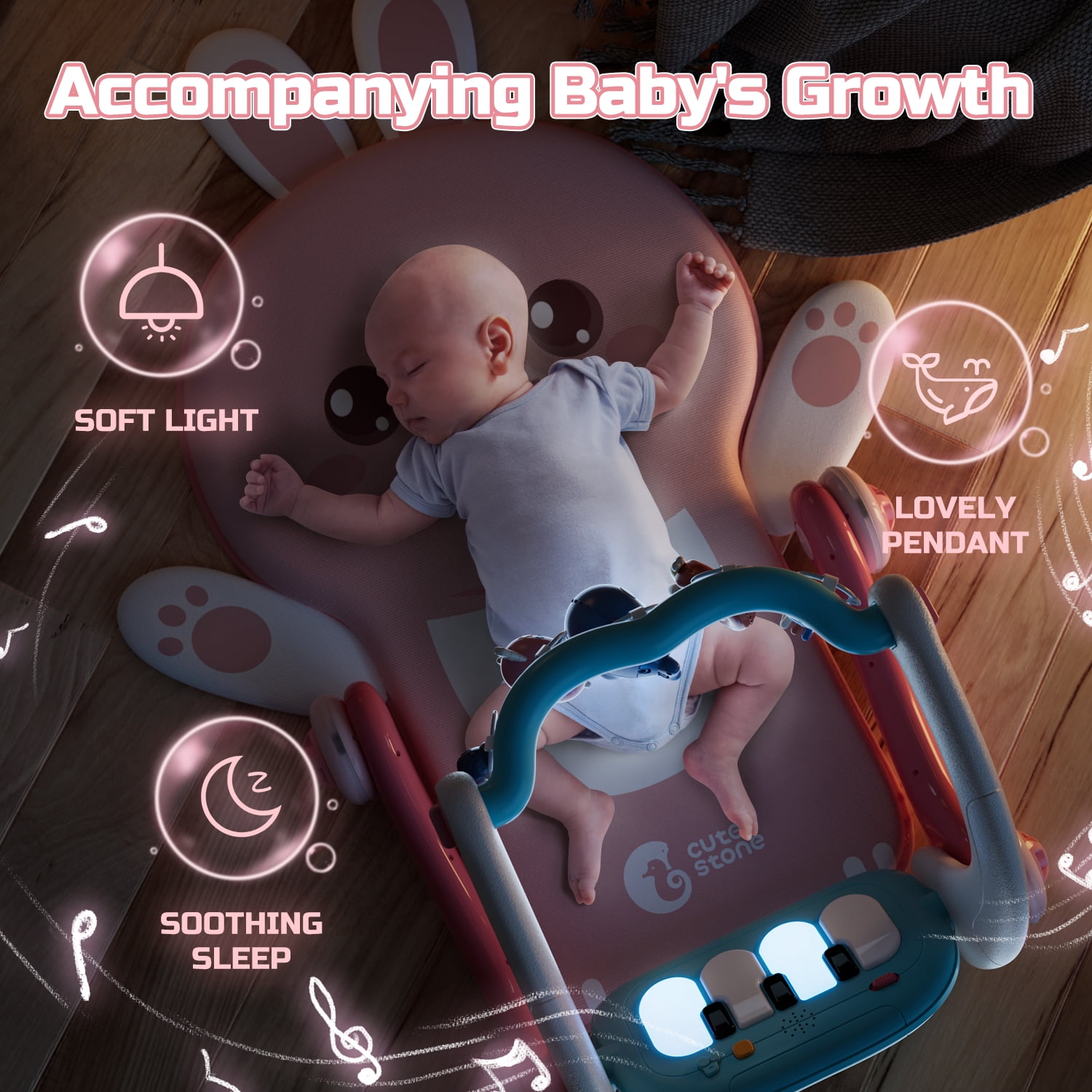 JoyStone 4 in 1 Baby Gym Play Mat & Baby Learning Walker, Baby Activity Mat with Kick and Play Piano for Infant Newborn Toddlers