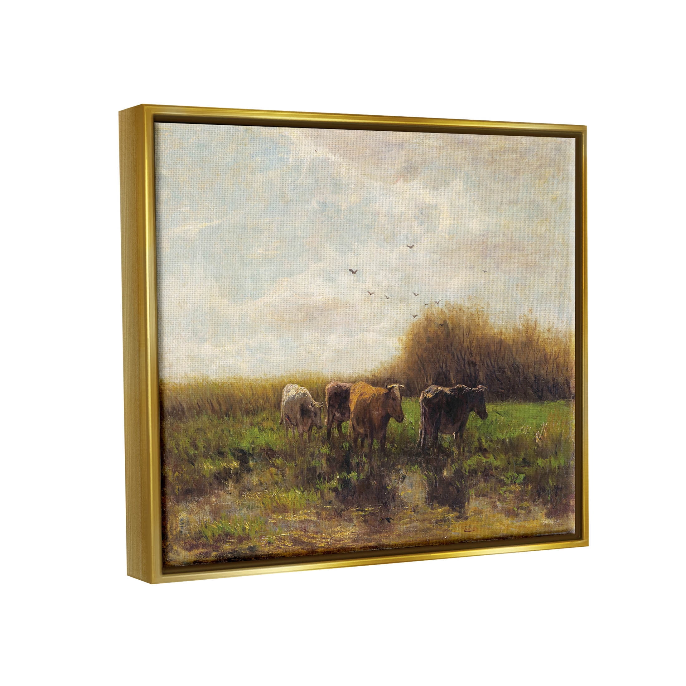 Cattle Stepping Rural Scenery Animals & Insects Graphic Art Metallic Gold Framed Art Print Wall Art