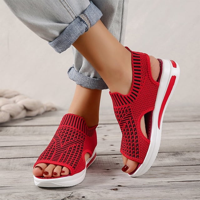 Verano señoras mujeres zapatos de suela gruesa boca de pescado sandalias de tela de red informales Wmkox8yii nm5671