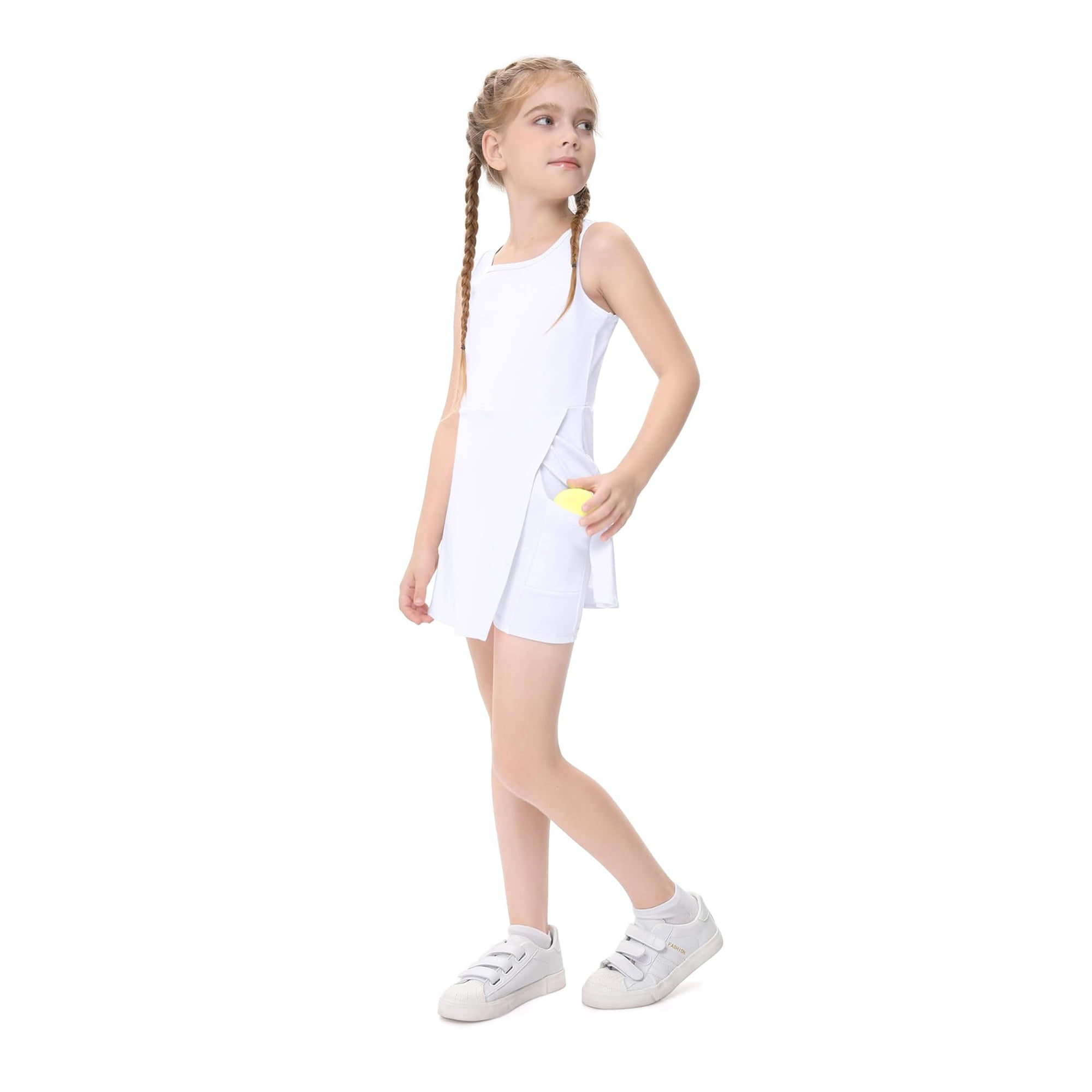 Big Girls Golf Tennis Sports Sleeveless Athletic Active Dress with Safety Inner Pockets Shorts