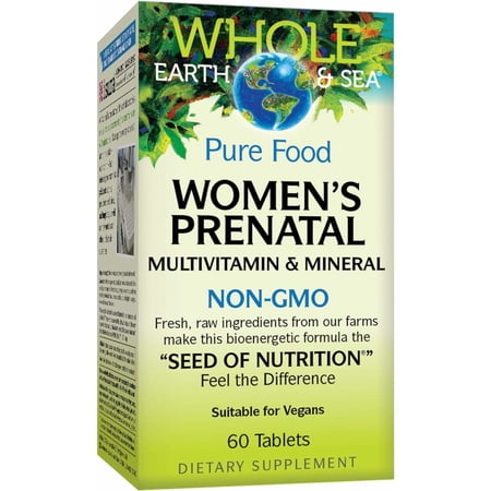 Natural Factors Whole Earth & Sea, Women's Prenatal Multivitamin and Mineral, Whole Food Supplement, Vegan, 60 Tablets