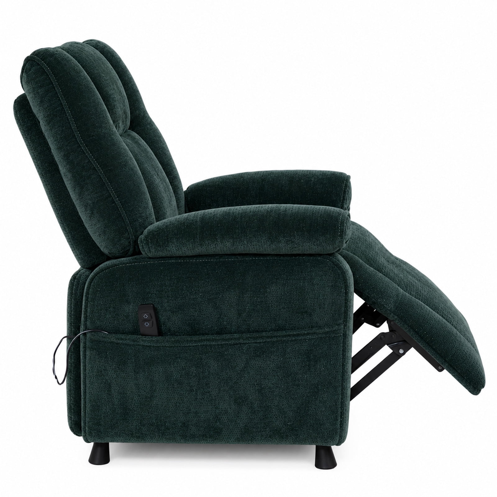 Leumius Recliner Chair, Ergonomic Tufted Cushion Single Recliner with Chenille Fabric, Side Storage Pocket, Anti-Slip Wooden Legs, 300lbs Capacity for Living Room Bedroom Gaming Lounge,Blackish Green