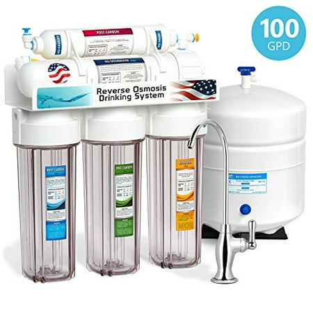 Express Water 5 Stage Under Sink Reverse Osmosis Filtration System 100 Gpd Ro Membrane Filter Deluxe Faucet Clear Housing Ultra Safe Residential Home