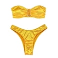 thumbnail image 4 of Cathalem String Bikinis for Women Ribbed Texture Side Cutout Tank Top Mid Rise Bathing Suit,Yellow L, 4 of 5
