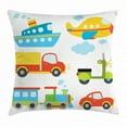 thumbnail image 1 of Boy's Throw Pillow Cushion Cover, Abstract Transportation Types for Toddlers Car Ship Truck Scooter Train Aeroplane, Decorative Square Accent Pillow Case, 18 X 18 Inches, Multicolor, by Ambesonne, 1 of 2
