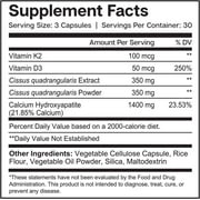 Essential Elements Bone Boost Calcium Supplement with Vitamin D3, K2 & Cissus Quadrangularis for Adults - Bone & Joint Strength | 90 Capsules