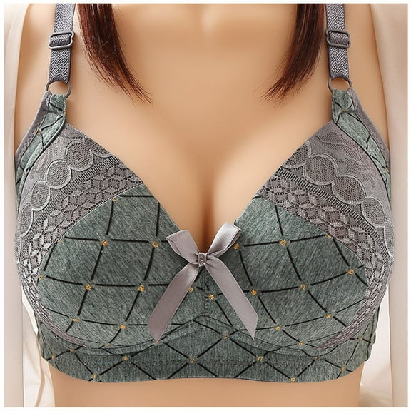 Fashion Plus Size Bras for Women Full Coverage Bowknot Printing Comfortable Hollow Out Bra Underwear No Rims Clearance Under 5$!