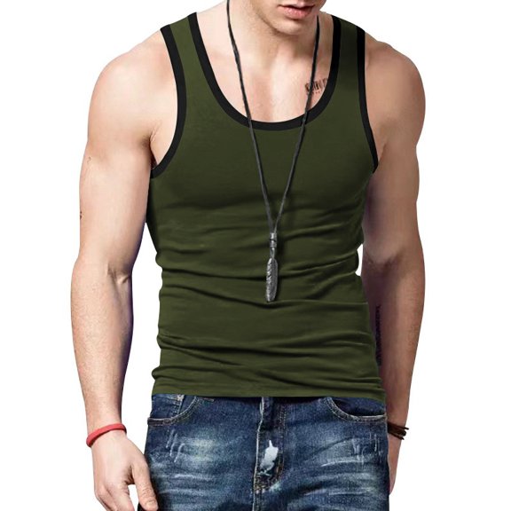 Men's Sleeveless Tank Color Blocking Muscle Shirts Athletic Tops for Beach Workout Green&Black S