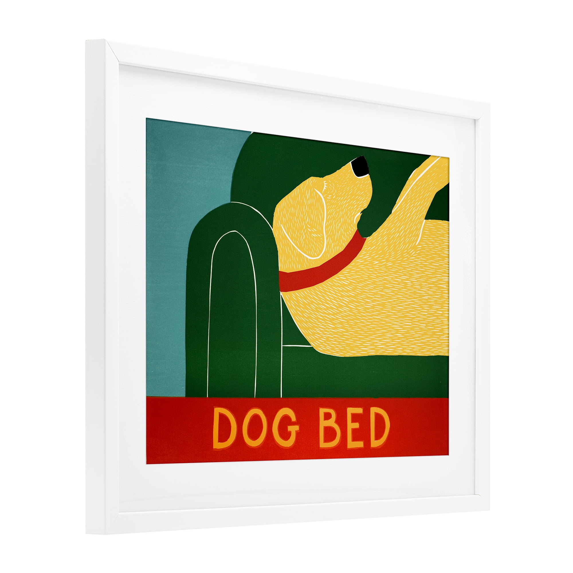 Dog Bed Labrador White Framed Print Under Glass, design by Stephen Huneck