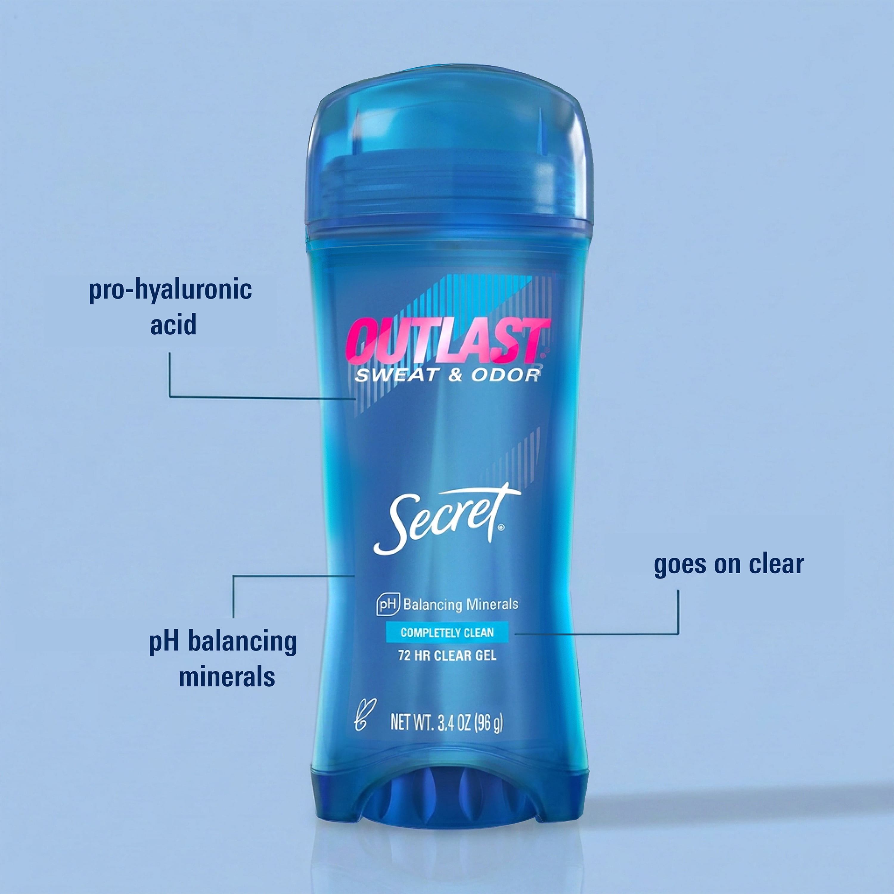 Secret Outlast Antiperspirant Deodorant for Women, Clear Gel, Completely Clean, 3.4 oz