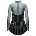 thumbnail image 4 of Nyeemya Big Girls Figure Ice Skating Dress Ballet Dance Tutu Skirt Leotard Long Sleeve Lyrical Dance Dress Gray&Black 6, 4 of 5