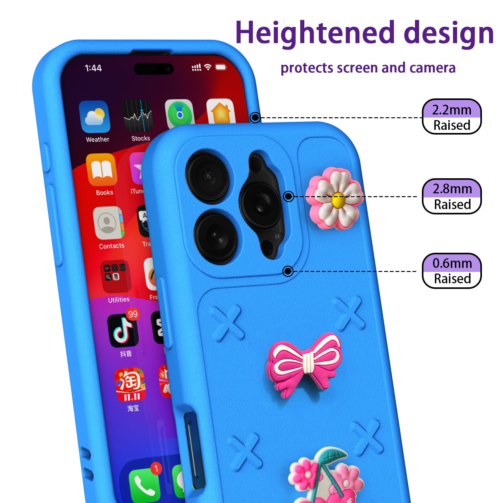 IMEIKONST Custodia Compatibile con iPhone 16, Flip a Libro Specchio con Funzione Kickstand Clear View Antiurto Protettiva Pelle Smart Cover per iPhone 16 6.1. Mirror: Blu QH