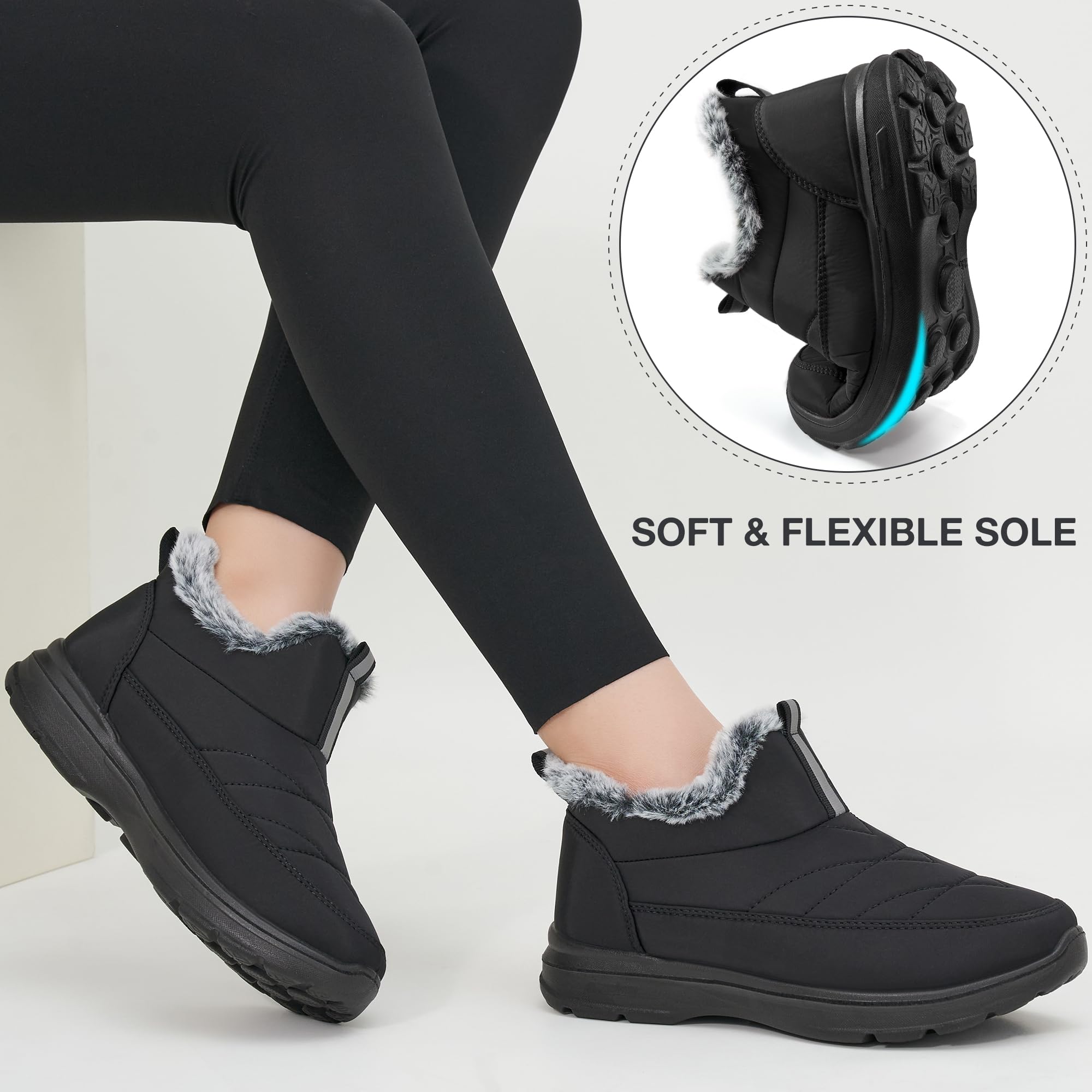 Ecetana Women's Waterproof Slip-On Snow Ankle Boots photo 4