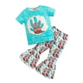 thumbnail image 3 of KYAIGUO Baby Girls Summer T-Shirt 2PCS Outfits Kids Crewneck Short Sleeve Tees Tops + Flare Pants Set 12M-6T, 3 of 9