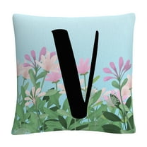 Pink Floral Garden Letter Illustration V By Abc 16 X 16 Decorative Throw Pillow