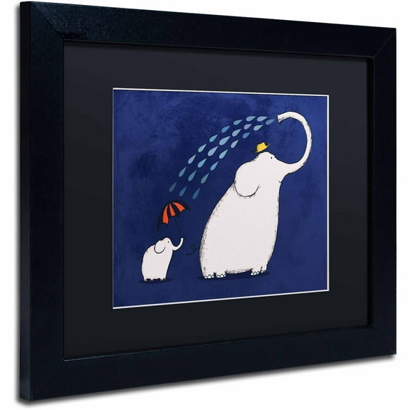 Carla Martell 'Umbrella Elephant' Black Matted Framed Art