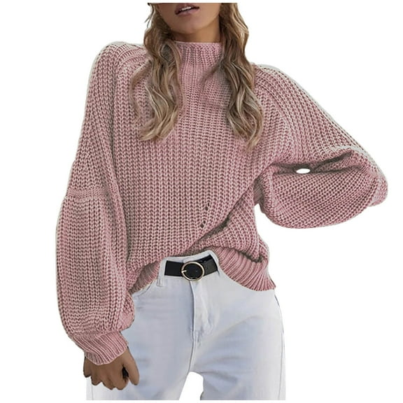Odeerbi Sweaters For Women Fall Winter Sweaters Turtleneck Sweater Trendy Solid Long Sleeve Pullove 2025 Casual Tops Pink