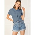 thumbnail image 3 of Camisa de Manga Corta Allegra K Suave con Botones y Cuello Peter Pan Azul Polvoriento M, 3 of 6