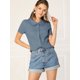 thumbnail image 3 of Camisa de Manga Corta Allegra K con Botones y cuello Peter Pan Azul polvoriento XS, 3 of 6