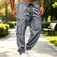 thumbnail image 2 of Elastic Waist Cargo Pants for Men,Drawstring Solid Color Jogger with Multi Pockets for Hiking and Traveling, 2 of 7