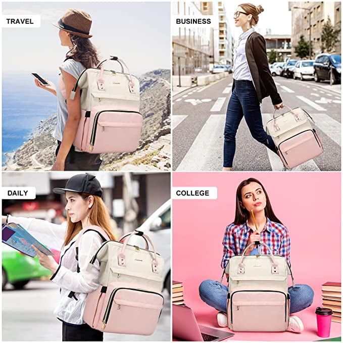 Lovevook Large Capacity 17inch Laptop Bag with Anti-Thief Pocket and USB Charging Port, Beige Pink