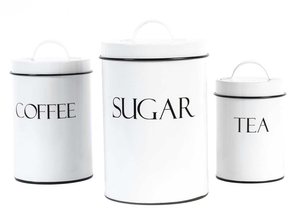 Mono Tea Coffee Sugar White Dolomite Kitchen Storage Canisters New