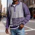 thumbnail image 2 of Nokdvo Chandail en Molleton pour Hommes Col à Revers Boutonné Color Block Automne Hiver Décontracté à Manches Longues, Violet P, 2 of 4