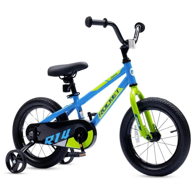 RoyalBaby Vélo pour Enfants Rocket d'Extérieur avec Roues Stabilisatrices, 14 Pouces, Bleu
