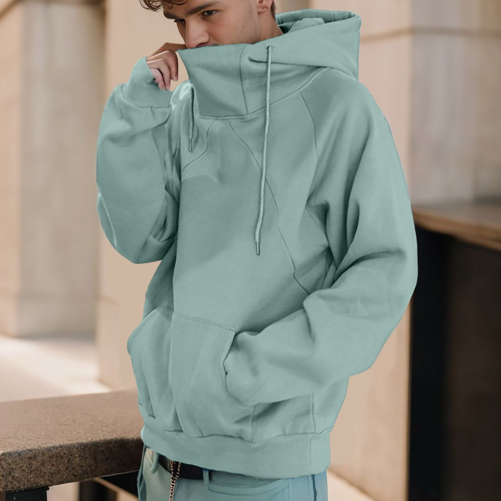 DVKOVI Mens 2024 Casual Cotton Hooded High Collar Drawstring
