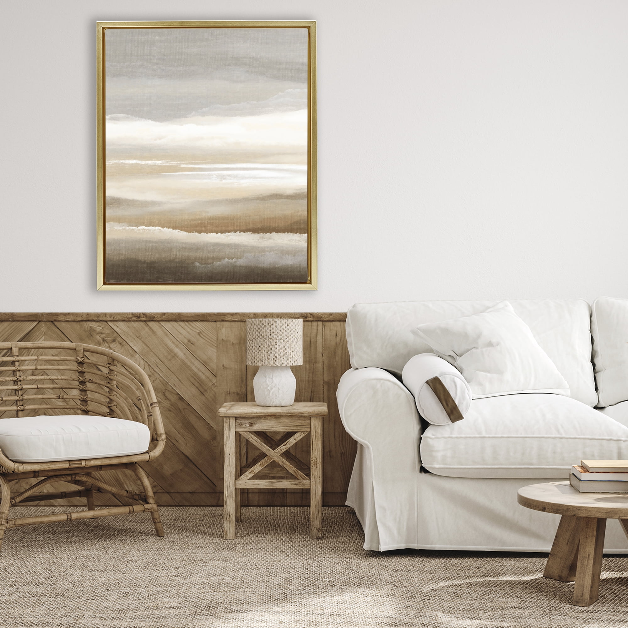 Stupell Industries The Horizon Serene Cloud Layers Gold Framed Floater Canvas Wall Art, design by Ink Drop Loft
